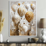 Hot Air Balloon In Gold And White Tones I - Hot Air Balloon Canvas Wall Art