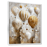 Hot Air Balloon In Gold And White Tones I - Hot Air Balloon Canvas Wall Art