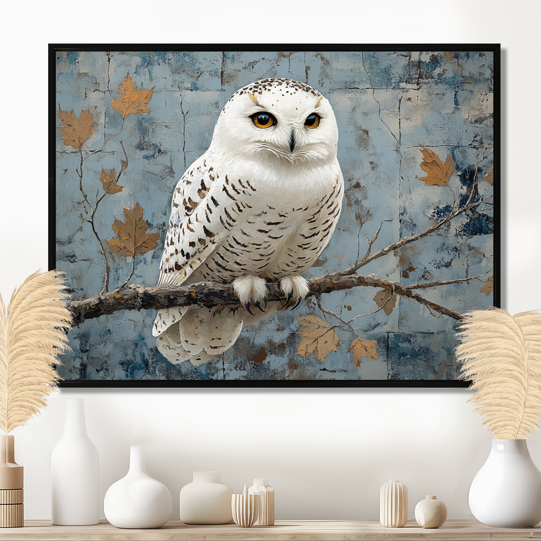 White Snowy Owl Accented With Gold - Owl Wall Art Prints