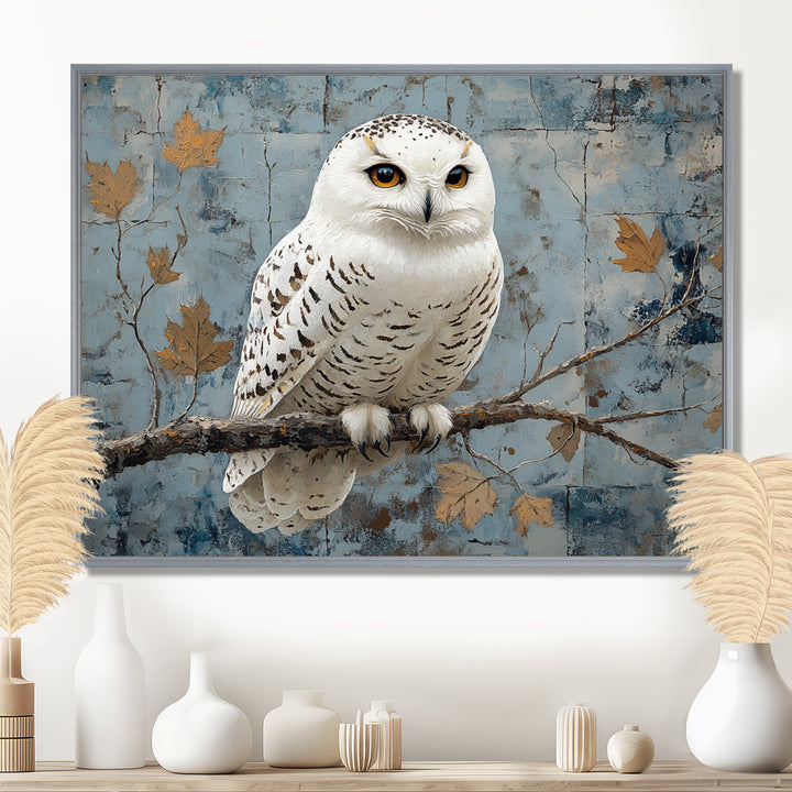White Snowy Owl Accented With Gold - Owl Wall Art Prints