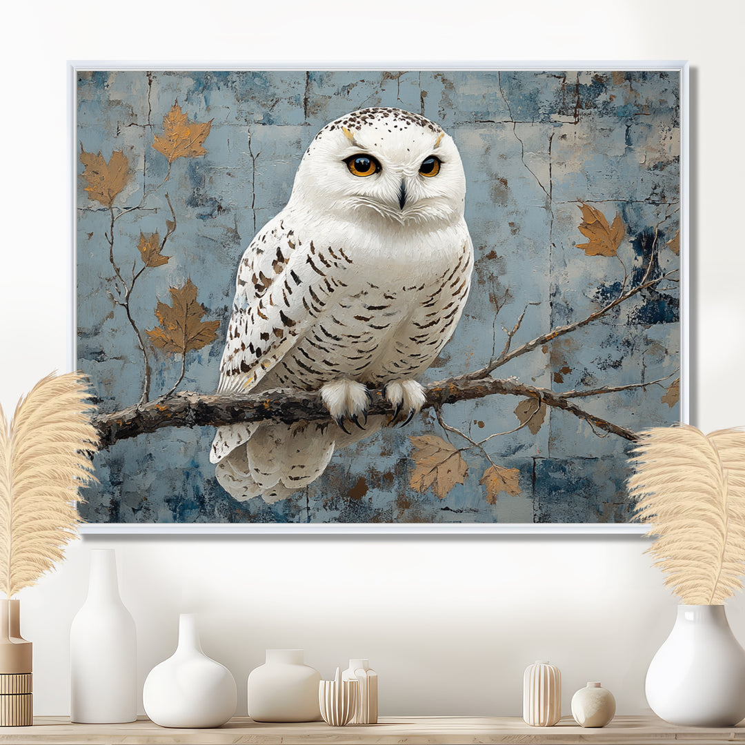 White Snowy Owl Accented With Gold - Owl Wall Art Prints