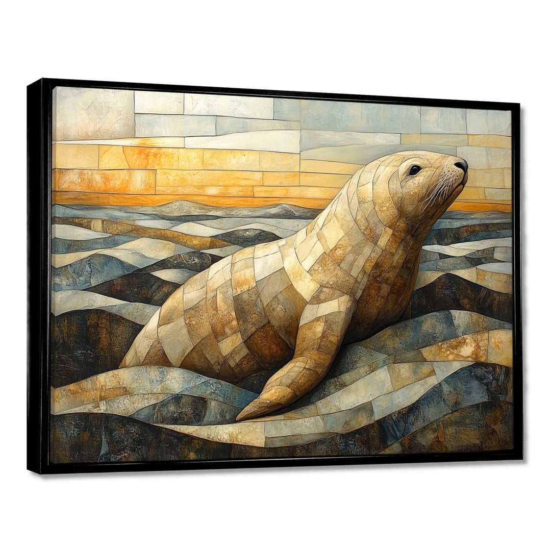 Inuit Seal In Yellow And Brown Tones - Yellow Seal Wall Art