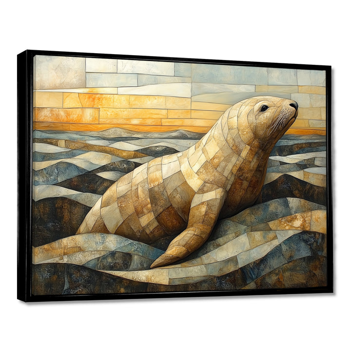 Inuit Seal In Yellow And Brown Tones - Yellow Seal Wall Art