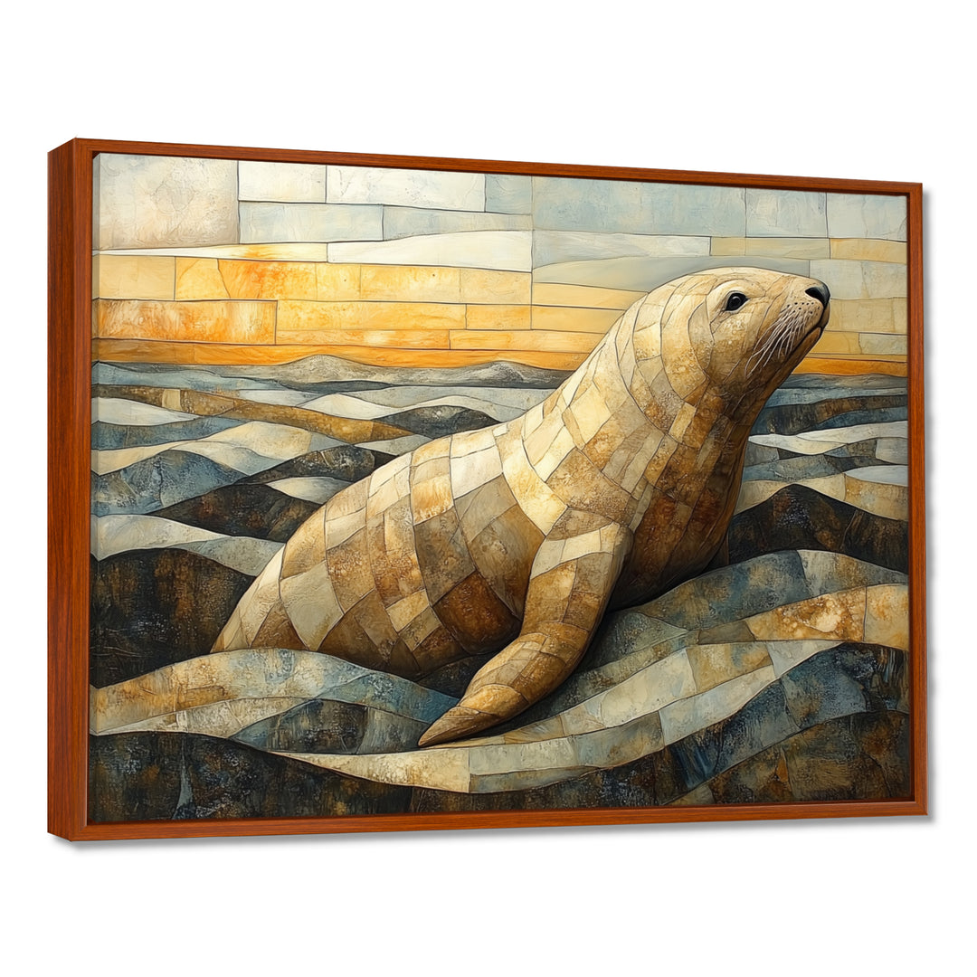 Inuit Seal In Yellow And Brown Tones - Yellow Seal Wall Art
