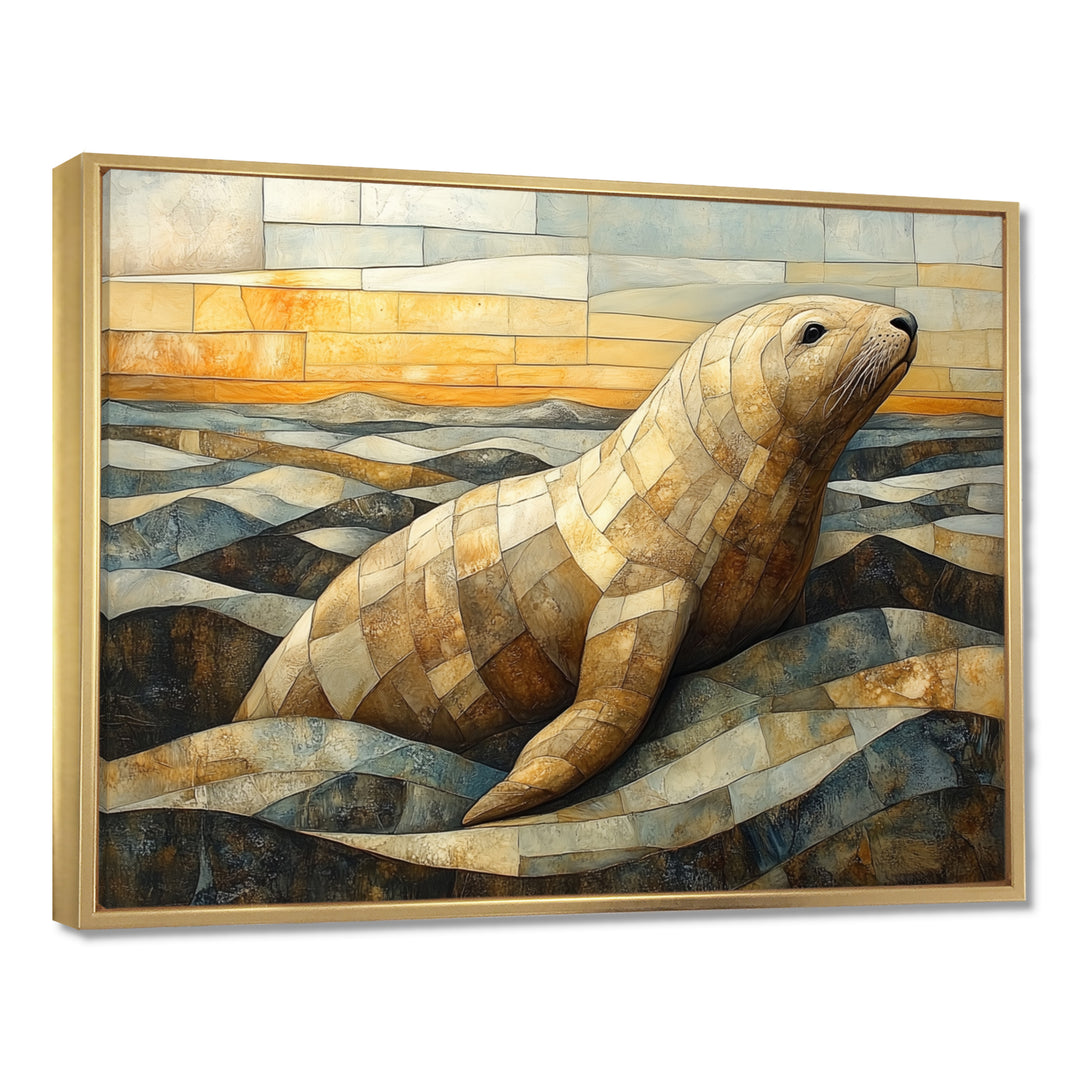 Inuit Seal In Yellow And Brown Tones - Yellow Seal Wall Art
