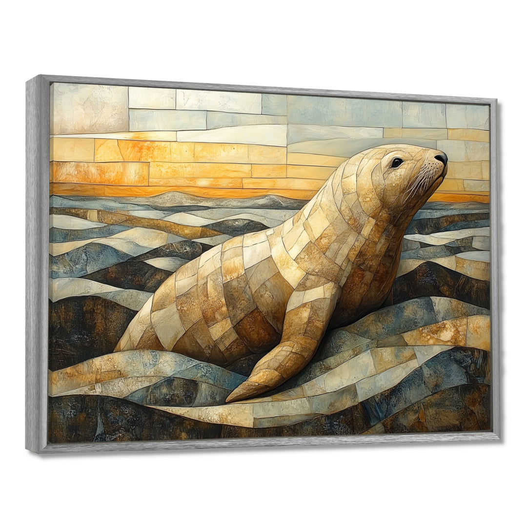 Inuit Seal In Yellow And Brown Tones - Yellow Seal Wall Art