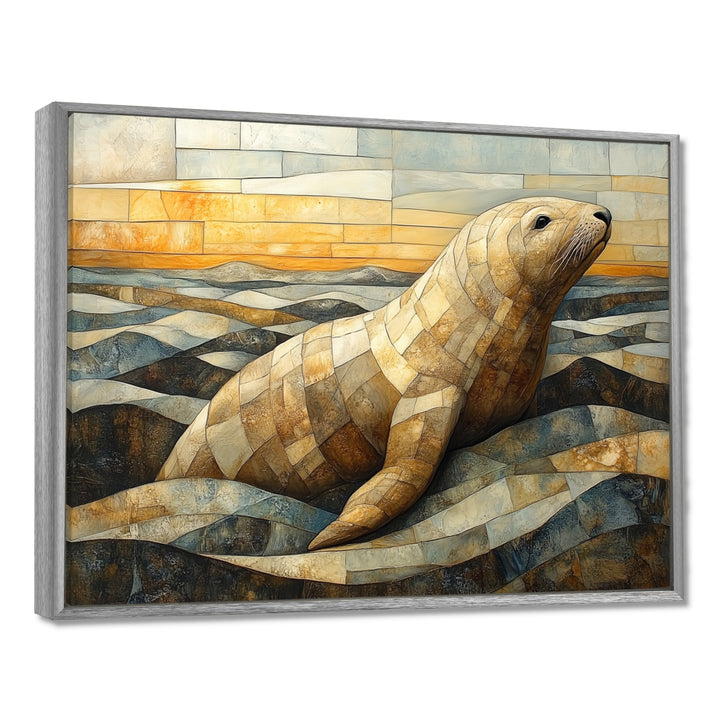 Inuit Seal In Yellow And Brown Tones - Yellow Seal Wall Art