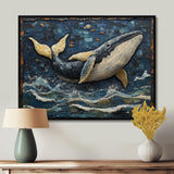 Whale In Blue And White Tones - Whale Living Room Wall Art