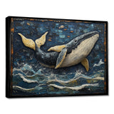 Whale In Blue And White Tones - Whale Living Room Wall Art