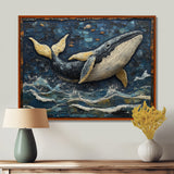 Whale In Blue And White Tones - Whale Living Room Wall Art