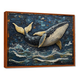 Whale In Blue And White Tones - Whale Living Room Wall Art