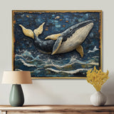 Whale In Blue And White Tones - Whale Living Room Wall Art