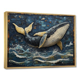 Whale In Blue And White Tones - Whale Living Room Wall Art