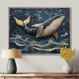 Whale In Blue And White Tones - Whale Living Room Wall Art