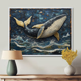 Whale In Blue And White Tones - Whale Living Room Wall Art