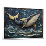 Whale In Blue And White Tones - Whale Living Room Wall Art