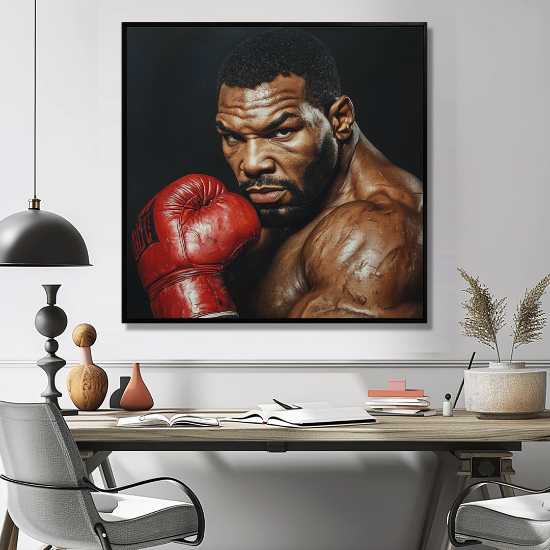 Red Mike Tyson Boxing Gloves Up Portrait - Sport Boxing Canvas Wall Art