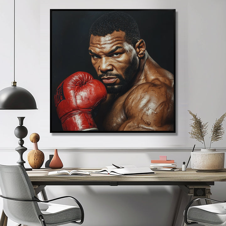 Red Mike Tyson Boxing Gloves Up Portrait - Sport Boxing Canvas Wall Art