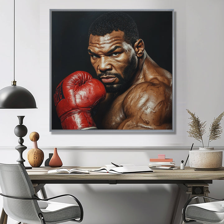 Red Mike Tyson Boxing Gloves Up Portrait - Sport Boxing Canvas Wall Art