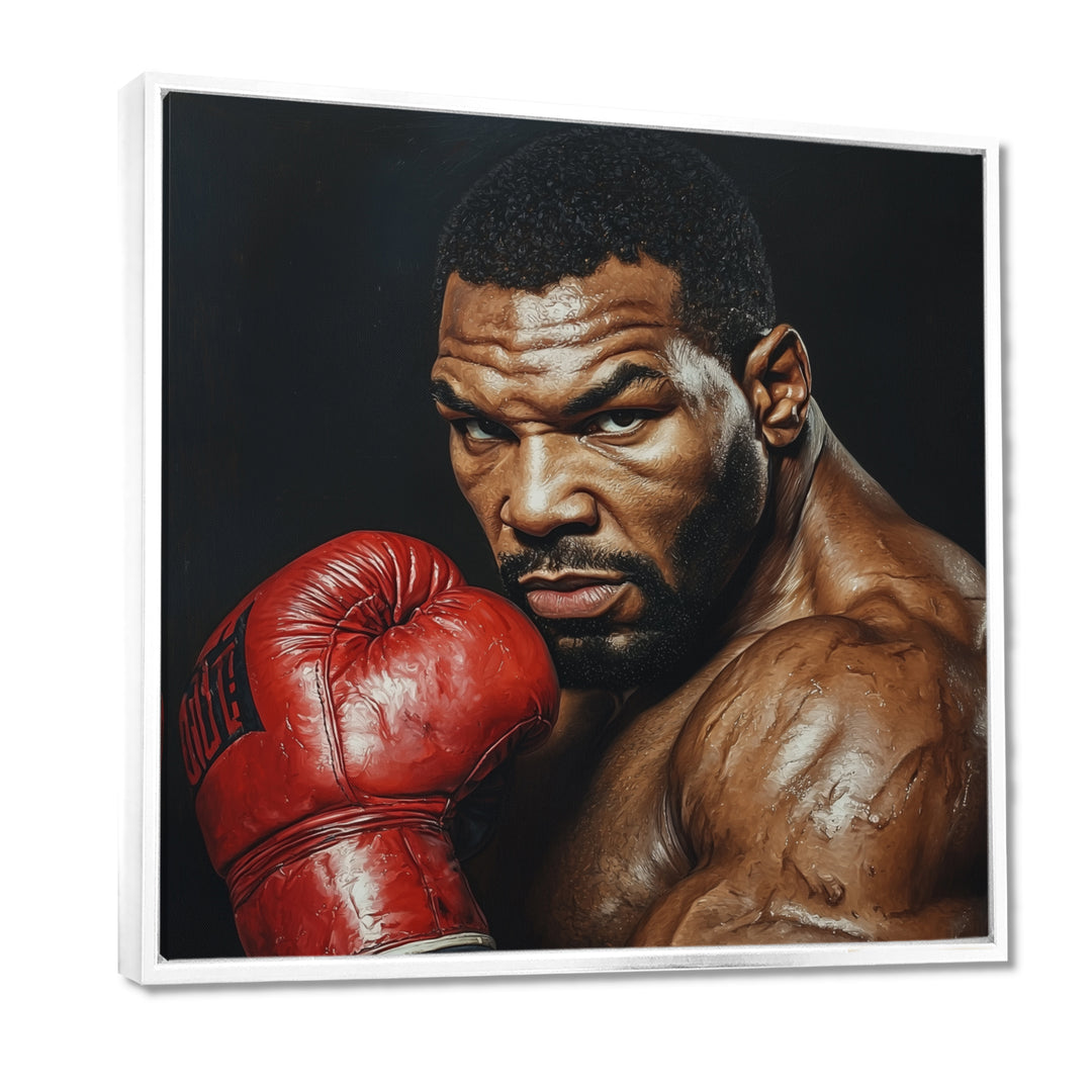 Red Mike Tyson Boxing Gloves Up Portrait - Sport Boxing Canvas Wall Art