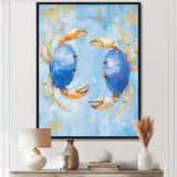 Blue Coastal Crab Battle - Crab Canvas Wall Art