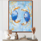 Blue Coastal Crab Battle - Crab Canvas Wall Art