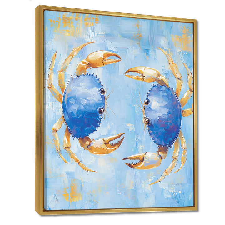 Blue Coastal Crab Battle - Crab Canvas Wall Art