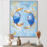 Blue Coastal Crab Battle - Crab Canvas Wall Art