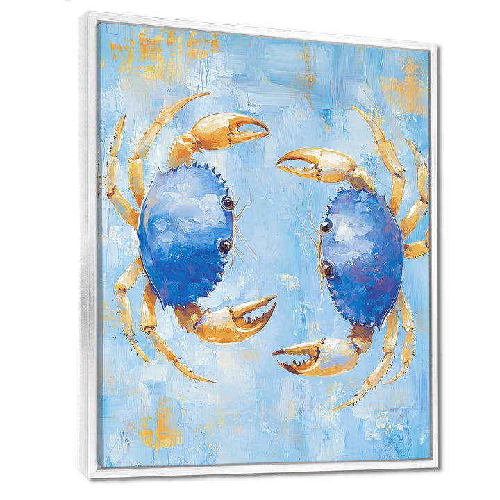 Blue Coastal Crab Battle - Crab Canvas Wall Art