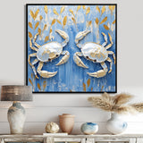 Blue White Coastal Crab Battle - Crab Wall Decor