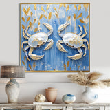 Blue White Coastal Crab Battle - Crab Wall Decor