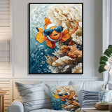 Orange Nemo Fish With Glasses In The Ocean - Fish Large Canvas Wall Art