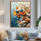 Orange Nemo Fish With Glasses In The Ocean - Fish Large Canvas Wall Art