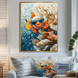 Orange Nemo Fish With Glasses In The Ocean - Fish Large Canvas Wall Art