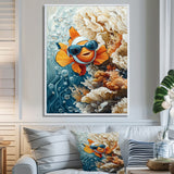 Orange Nemo Fish With Glasses In The Ocean - Fish Large Canvas Wall Art