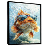 Orange Fish With Glasses In The Ocean - Fish Living Room Wall Art