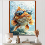 Orange Fish With Glasses In The Ocean - Fish Living Room Wall Art
