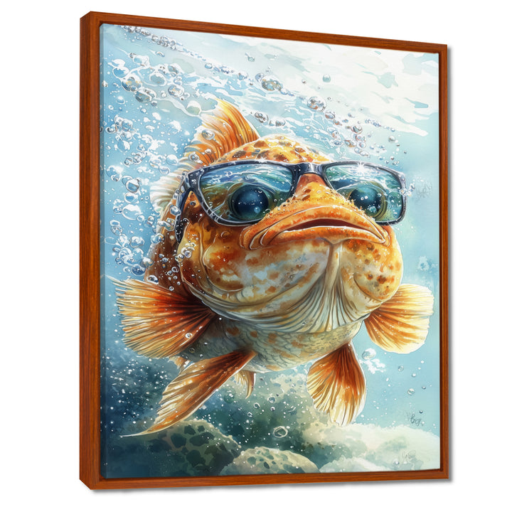 Orange Fish With Glasses In The Ocean - Fish Living Room Wall Art
