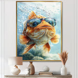 Orange Fish With Glasses In The Ocean - Fish Living Room Wall Art