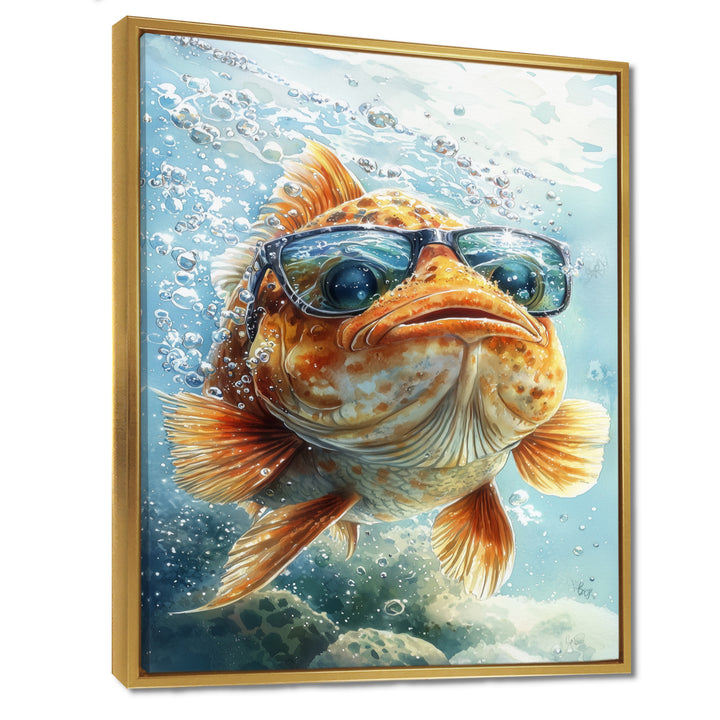Orange Fish With Glasses In The Ocean - Fish Living Room Wall Art