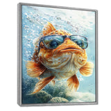 Orange Fish With Glasses In The Ocean - Fish Living Room Wall Art