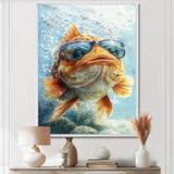 Orange Fish With Glasses In The Ocean - Fish Living Room Wall Art