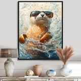 Purple Seal With Glasses In The Ocean - Seal Canvas Wall Art