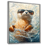 Purple Seal With Glasses In The Ocean - Seal Canvas Wall Art