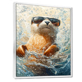 Purple Seal With Glasses In The Ocean - Seal Canvas Wall Art