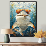 Orange Shark with Glasses In The Ocean - Shark Wall Decor