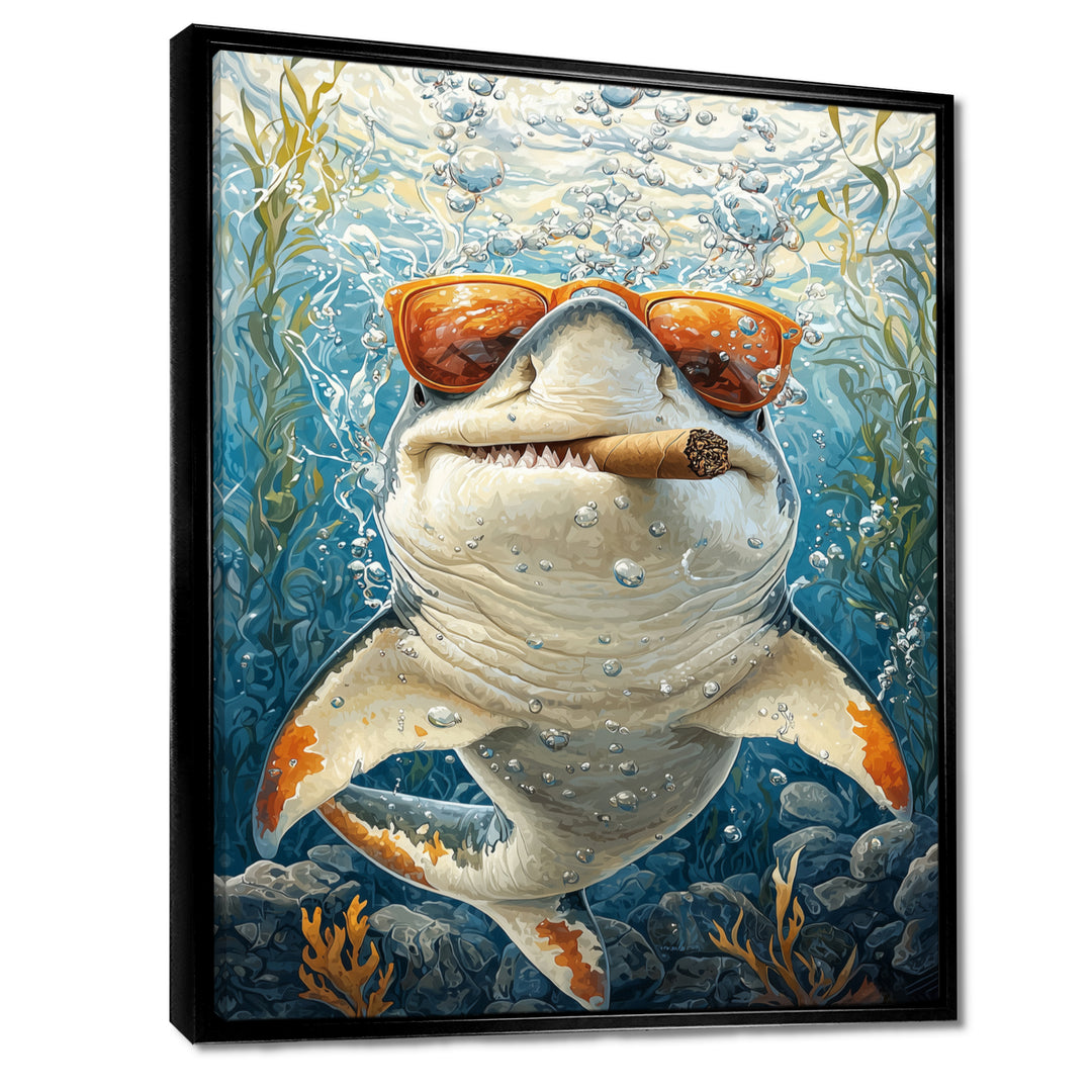 Orange Shark with Glasses In The Ocean - Shark Wall Decor
