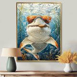 Orange Shark with Glasses In The Ocean - Shark Wall Decor