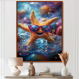 Purple Starfish With Glasses In The Ocean - Starfish Wall Decor