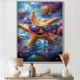 Purple Starfish With Glasses In The Ocean - Starfish Wall Decor